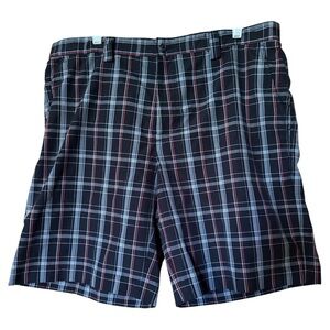 Izod PerformX Men’s Golf Shorts Black Red Plaid‎ Flat Front Size 38